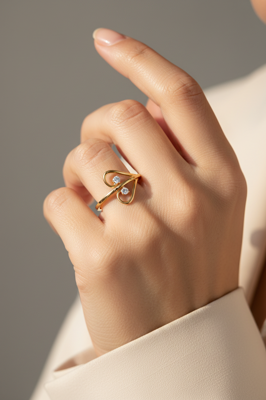 Floating Duo Diamond Heart Paired Solitaire Romantic Elegance