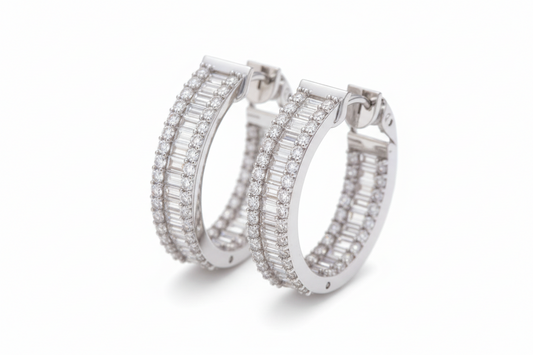 Baguette & Round Diamond Huggies