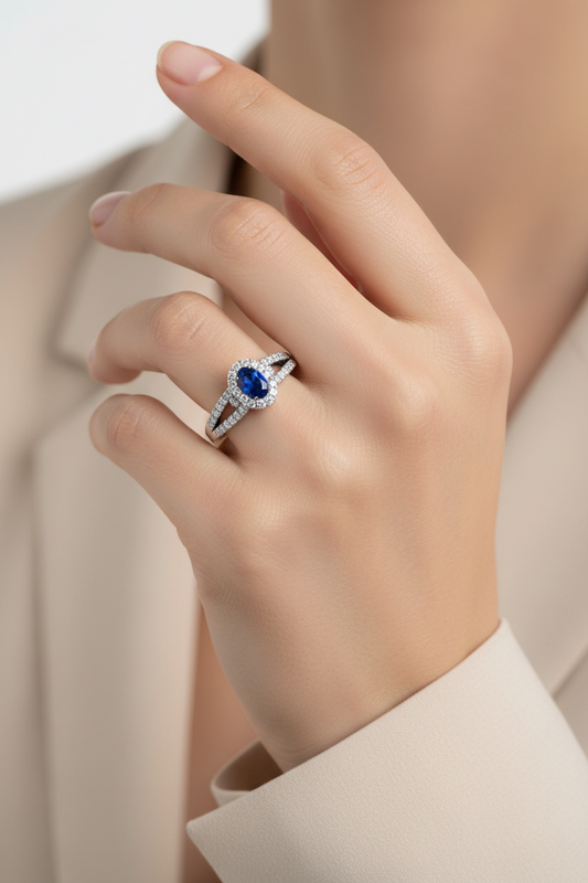 Precious Oval Sapphire Diamond Opulent Band Solitaire