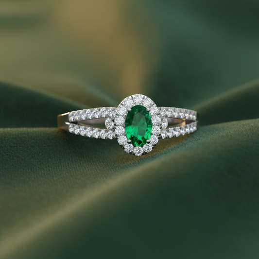 Lavish Oval Emerald Natural Diamond Verdant Crown
