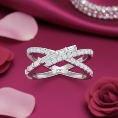 Interlaced Overlapping Baguette & Round Diamond Crossover Twist
