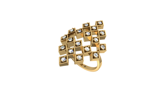 Open Cube Grid Diamond Statement Ring