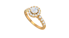 Round Halo Shared Prong Shank Ring