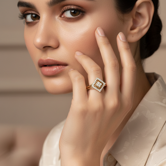 Angular Diamond Kite Dual Halo Statement Pointed Geometric Bold Editorial