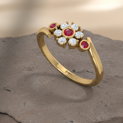 Ruby Bezel-Accented Floral Cluster Diamond