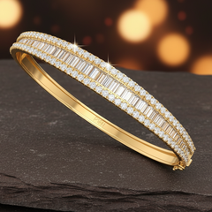 Triple Row Tapered Baguette And Round Diamond Border
