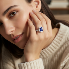 Emerald Cut Sapphire With Diamonds Halo Precious Regal Passionate Step-Cut