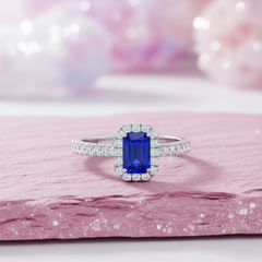 Emerald Cut Sapphire With Diamonds Halo Precious Regal Passionate Step-Cut