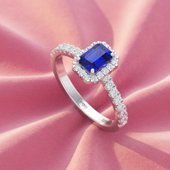Emerald Cut Sapphire With Diamonds Halo Precious Regal Passionate Step-Cut