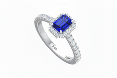 Emerald Cut Sapphire With Diamonds Halo Precious Regal Passionate Step-Cut