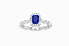 Emerald Cut Sapphire With Diamonds Halo Precious Regal Passionate Step-Cut