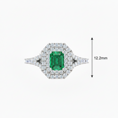 Emerald Cut Emerald With Double Halo