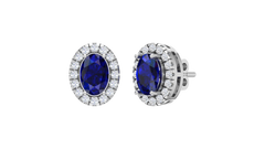Sapphire Oval Center Scalloped Halo Stud Earrings