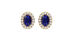 Sapphire Oval Center Scalloped Halo Stud Earrings