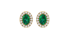 Emerald Oval Center Scalloped Halo Stud Earrings