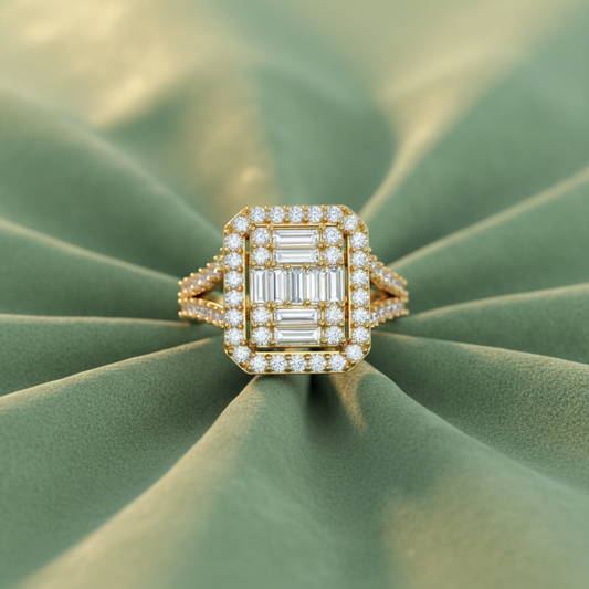 Tiered Halo Cluster Baguette And Round Diamond