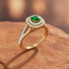 Emerald Princess Center Double Halo Diamond