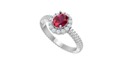 Ruby Oval Halo Rope Shank Engagement Ring