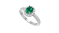 Emerald Oval Halo Rope Shank Engagement Ring