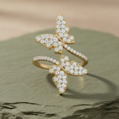 Symmetrical Twin Butterfly Silhouette Scattered Diamond Encrusted