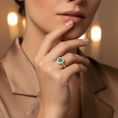 Oval Emerald Delicate Diamond Accent Solitaire