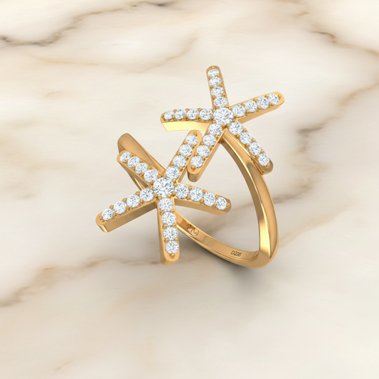 Diamond Sculpted Starfish Duo Coastal Ocean Artisan Elegance