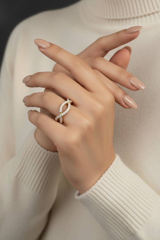 Flowing Diamond Infinity Loop Band | Sculpted Eternal Twist Pavé Elegance