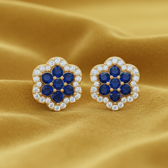 Brilliant Cut Sapphire & Diamond Floral Cluster Studs Earring