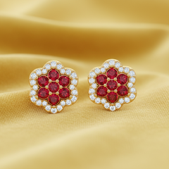Brilliant Cut Ruby & Diamond Floral Cluster Studs Earring