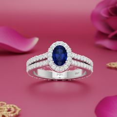 Oval Sapphire Diamond Halo Azure Brilliant Solitaire