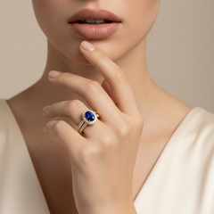 Oval Sapphire Diamond Halo Azure Brilliant Solitaire