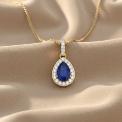 Pear Sapphire Diamond Open-Set Statement Solitaire