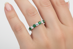 Nine Stone Emerald With Diamond Half Cttw