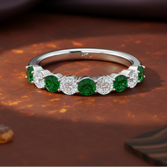 Nine Stone Emerald With Diamond Approx One Cttw