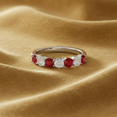 Seven Stone Twenty-Four Cents Ruby With Diamond