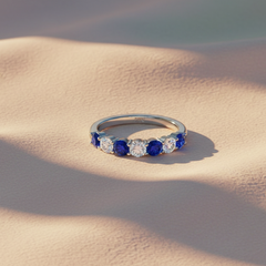 Seven Stone Twenty-Four Cents Sapphire With Diamond
