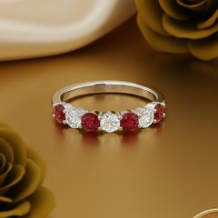 Seven Stone Twenty-Four Cents Ruby With Diamond