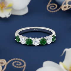 Seven Stone Emerald With Diamond Half CTTW