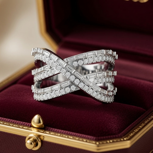 Spiral Baguette & Round Brilliant Diamond Twisted Shank Cocktail