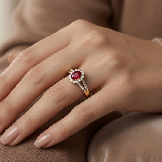 Oval Ruby With Diamond Ring