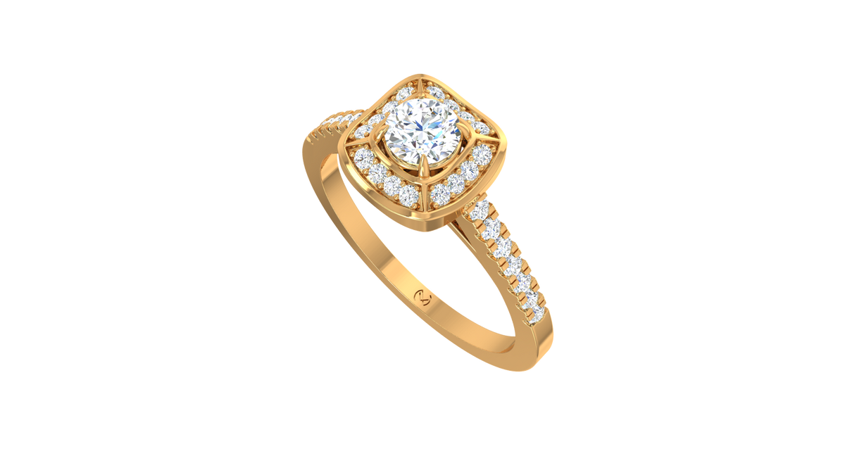 Round Brilliant Cushion Halo Pave Ring