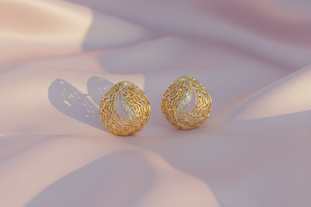 Honeycomb Wave Open Work Gold and Diamond