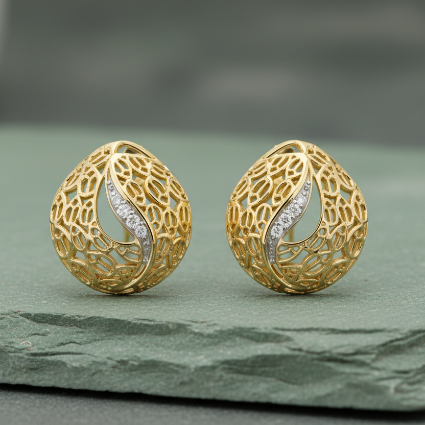 Honeycomb Wave Open Work Gold and Diamond