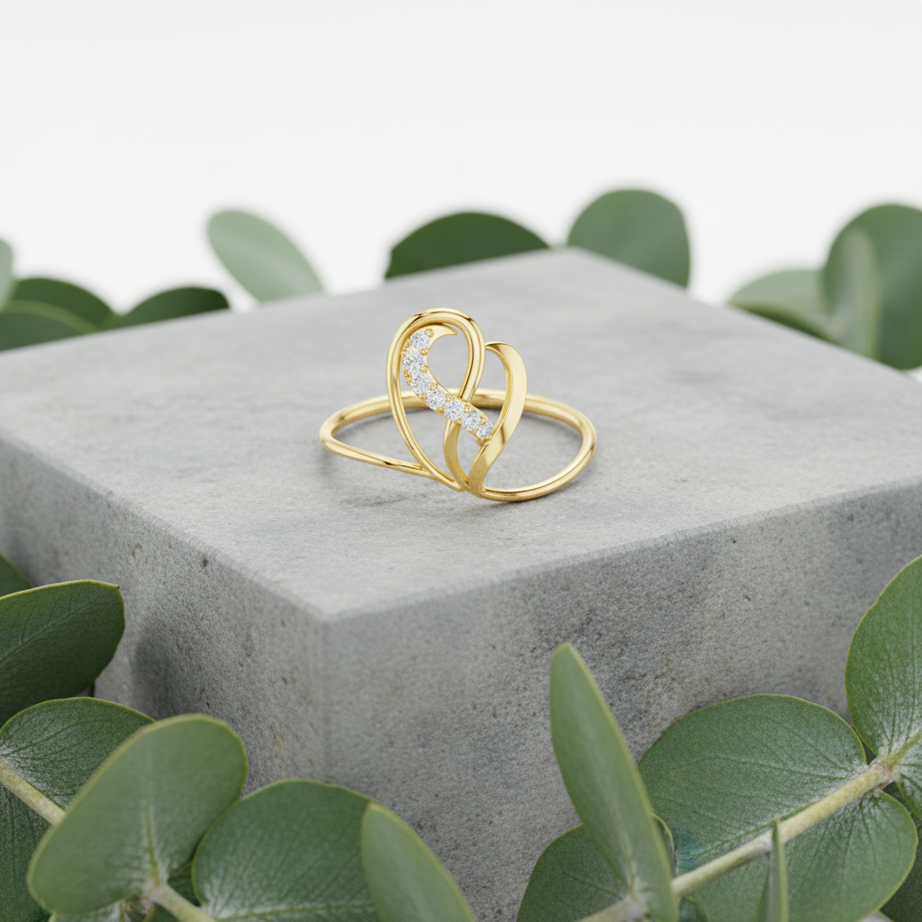Ribbon Formed Heart Diamond Accent