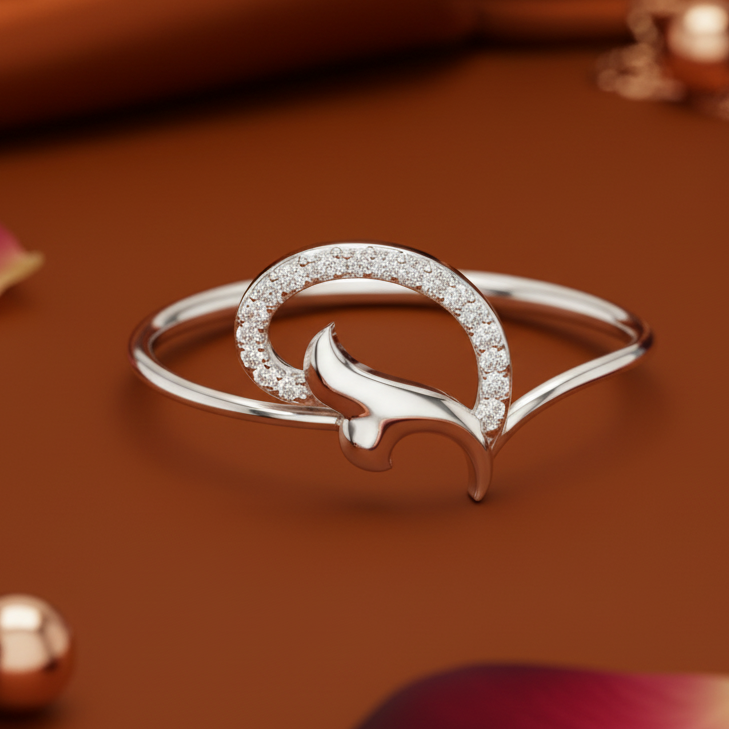 Crescent Half Heart Open Diamond Accent