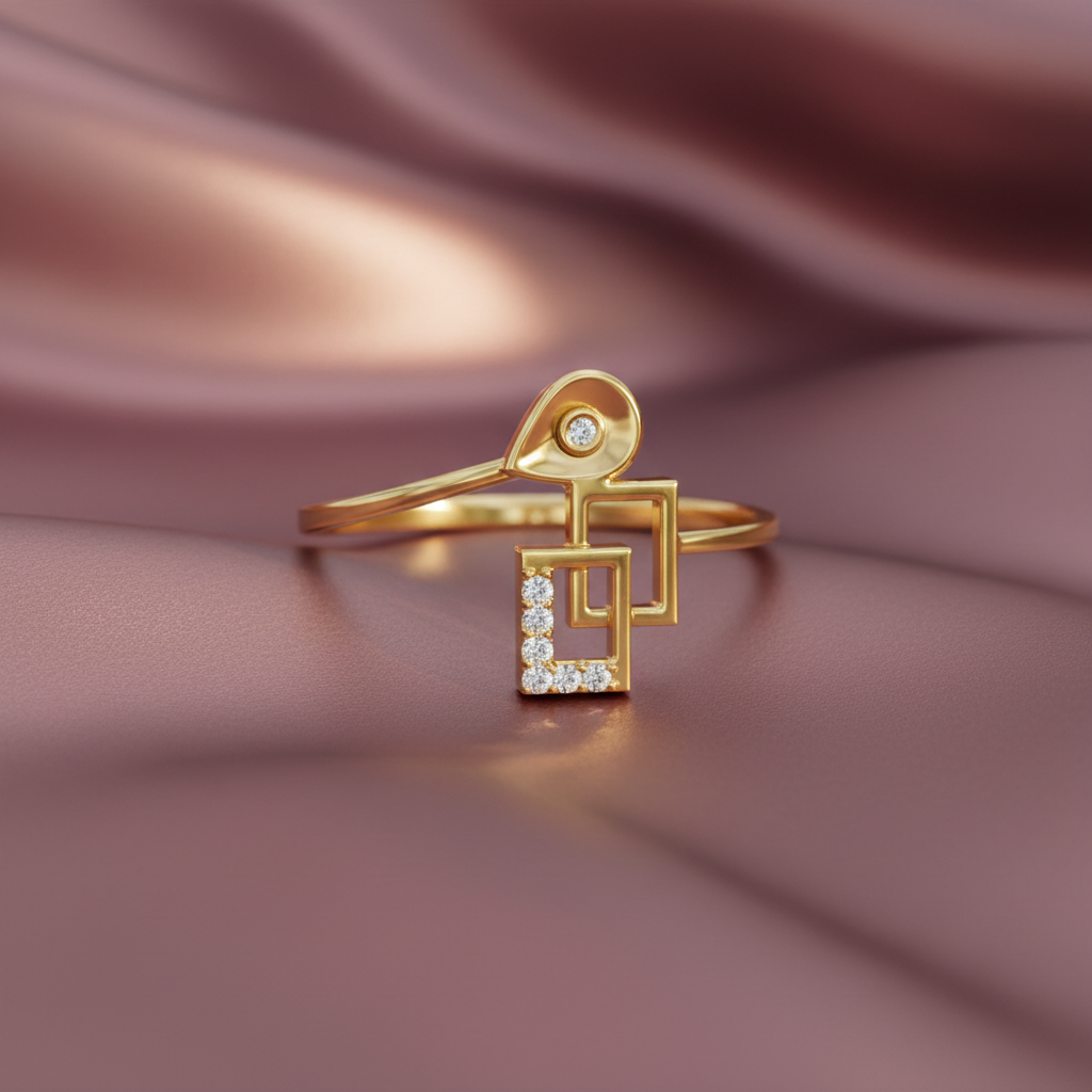 Angular Silhouette Minimal Shape Diamond Accent