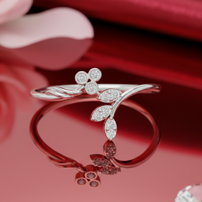 Nature Inspired Leaf Silhouette Diamond Sparkle