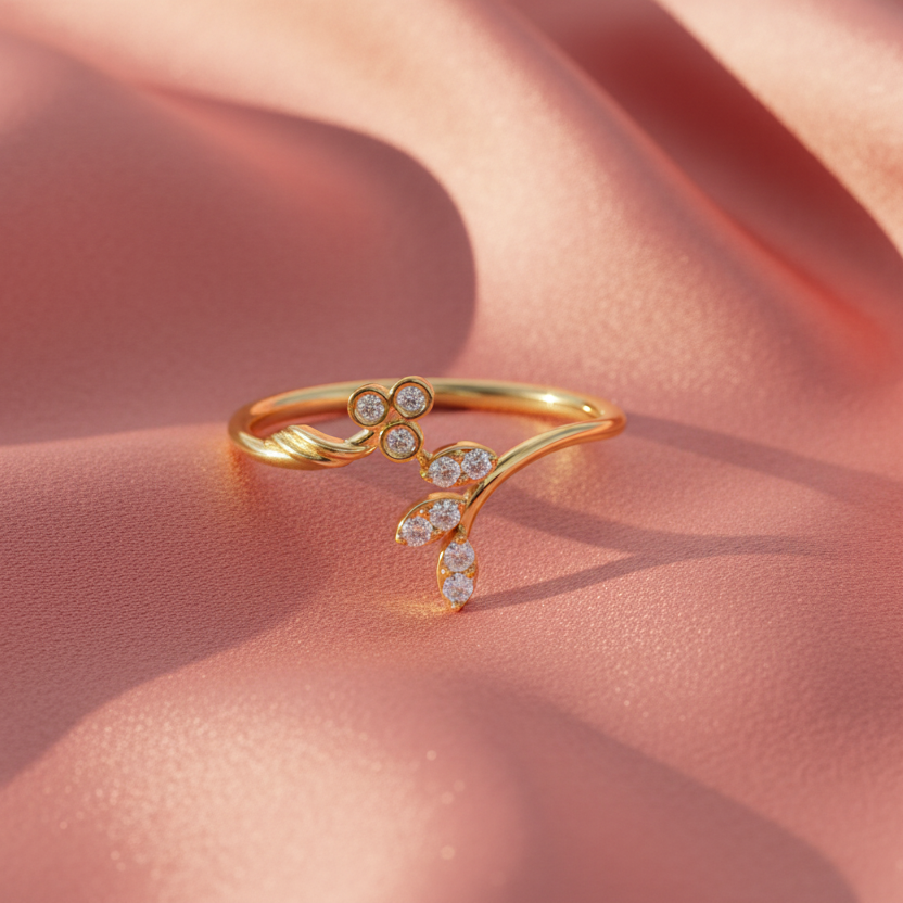 Nature Inspired Leaf Silhouette Diamond Sparkle