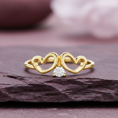 Solitaire Diamond Twin Heart Dual Love Silhouette Design