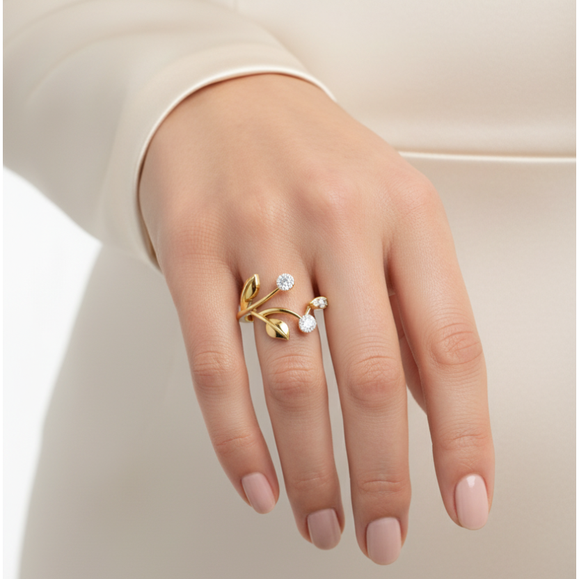 Sweeping Diamond Leaf Bypass Botanical Open-Silhouette Elegance
